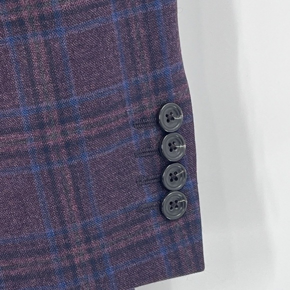 Charles Tyrwhitt Burgundy check lightweight wool texture slim fit jacket 38R - Picture 7 of 15
